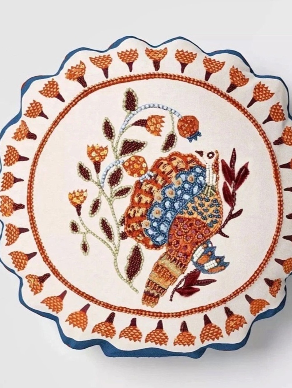 John Derian for Target Beaded Grouse Pillow White & Blue